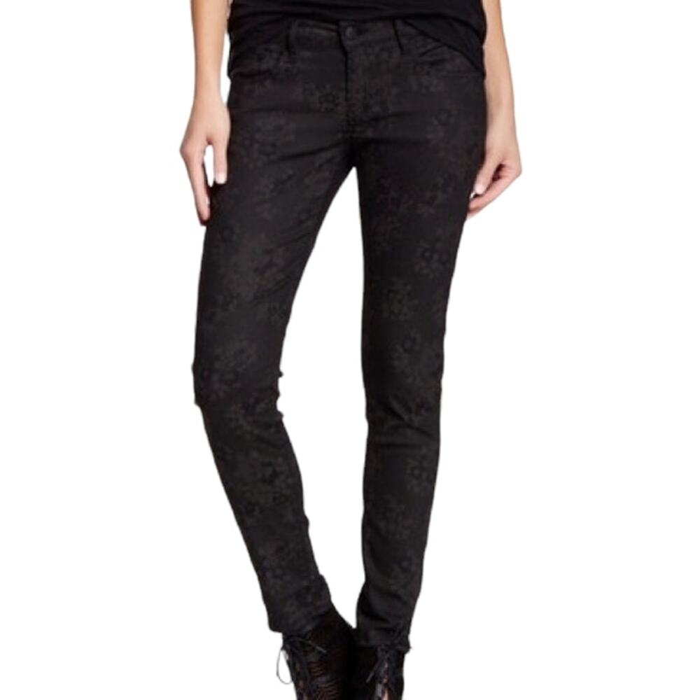 THE KOOPLES Short Fit black skinny jeans anthracite floral lace print Sz 25 NEW - Picture 8 of 8
